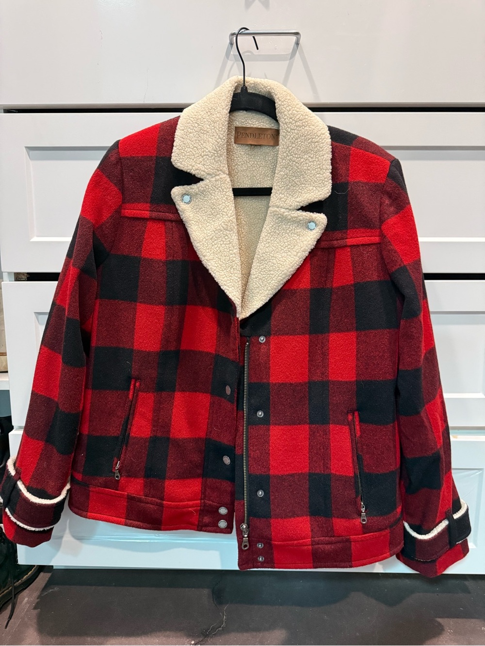 Vintage Pendleton Women’s Red & Black Buffalo Plaid Sherpa-Lined Jacket
